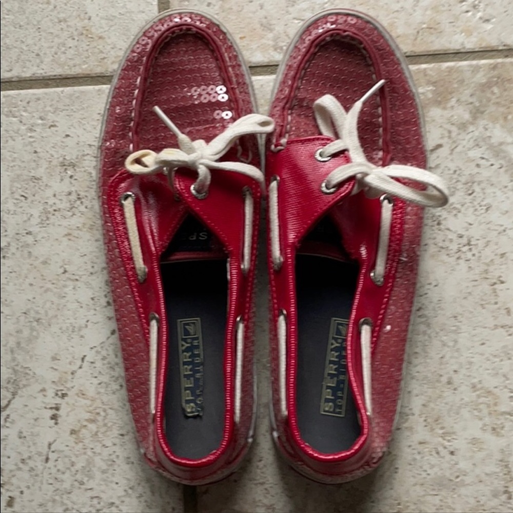 HOST PICK Sperry Women's Bahama 2-Eye Red Sequin - Picture 2 of 8
